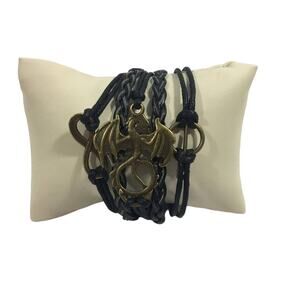 Multi Layer Leather Bracelet with Dragon Charm